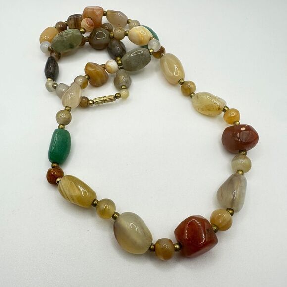 24" vintage, polished, tumbled agate stone necklace! - Picture 7 of 12